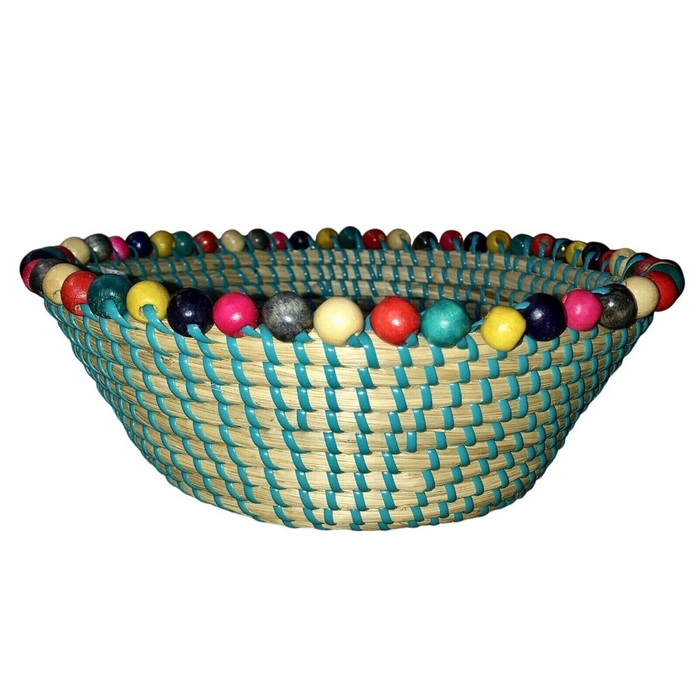 Colorful Woven Chips & Salsa Basket Set w/ Novogratz Melamine Bowls Used - Picture 3 of 16